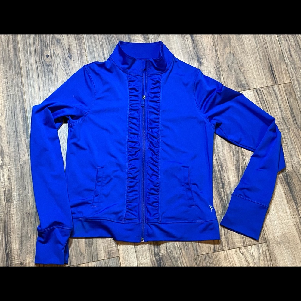 GIRL’S BLUE DANSKIN NOW XLG 14/16 RUFFLE JACKET